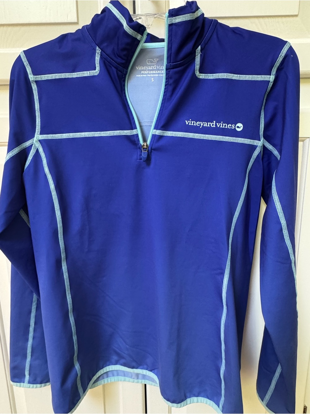 Vineyard Vines Royal Blue Performance Half-Zip with Light Blue Trim